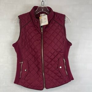 Active‎ USA Burgundy Quilted Vest With Stretch Knit Sides Size Medium NEW